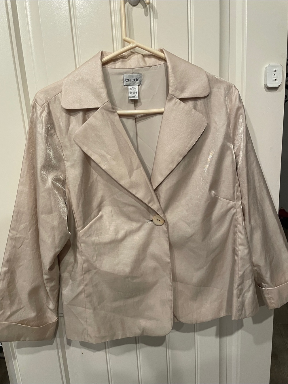Chico's Satin Champagne Single-Button Blazer - Picture 3 of 7